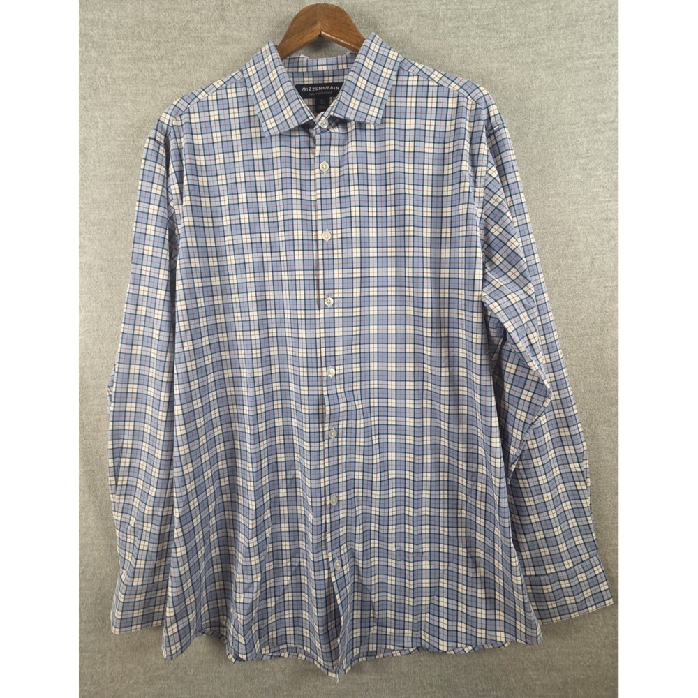 Mizzen + Main Button Up Shirt Trim XL Lightweight Leeward Blue White Check